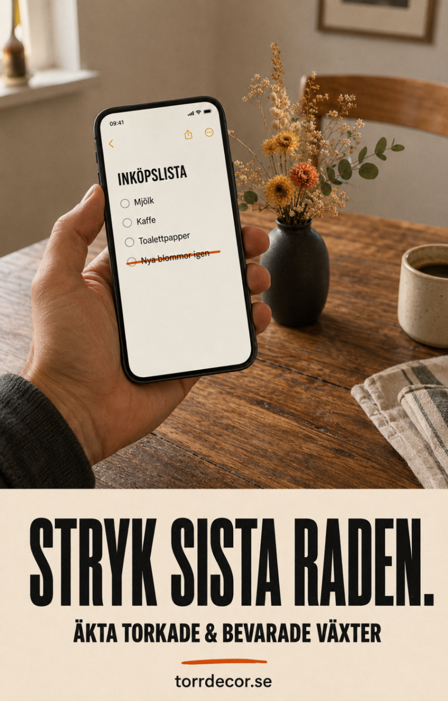 Annons för Torrdecor med torkade blommor