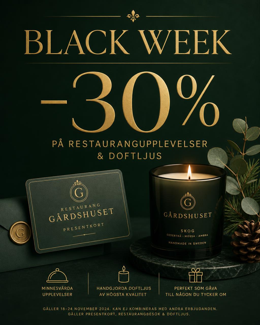 Kampanjannons för Black Week med guldtypografi
